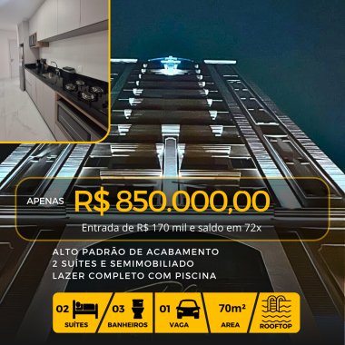 Apartamento semimobiliado com lazer completo e piscina aquecida, apenas 400m da praia.